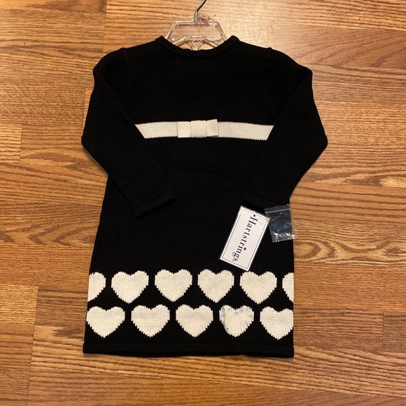 NEW Gorgeous Heartstrings 100% cotton black with cream hearts knit dress&tights! - Picture 3 of 9